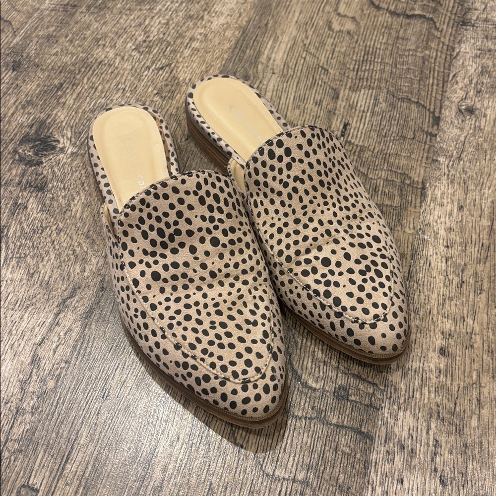 CL by Laundry Tan and Black Polka Dot Mules